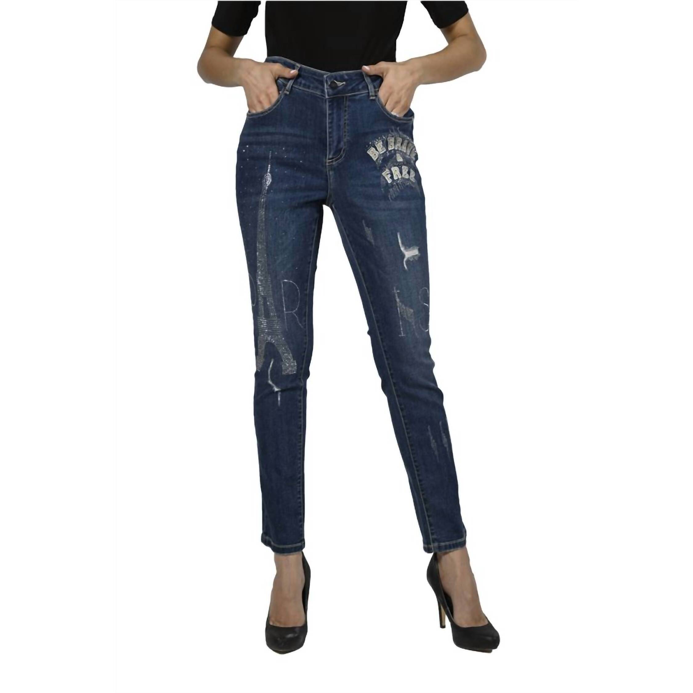 New Frank Lyman Brooklyn Be Brave And Free Sparkle Jean In Denim Blue